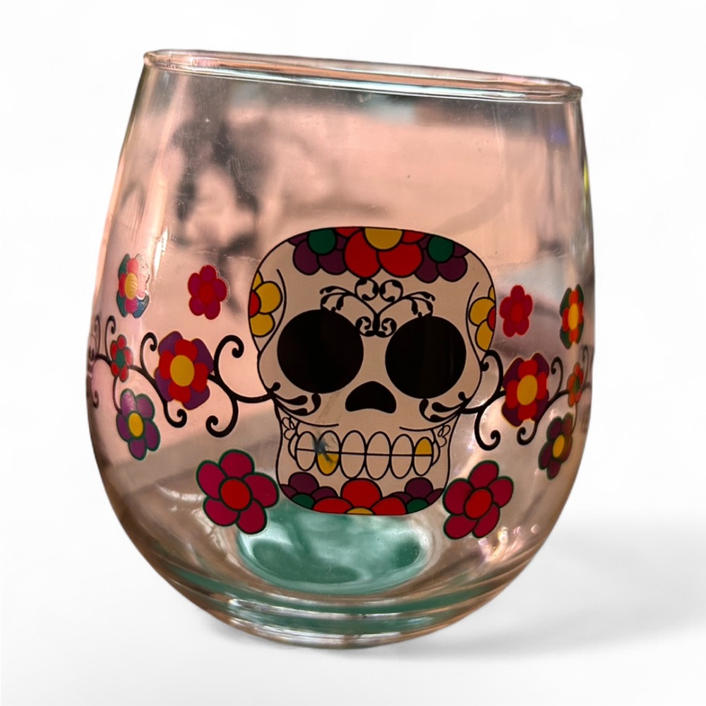 Colorful Sugar Skull Design Glass